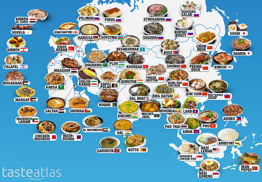 15+ mapas que mostram as melhores comidas ao redor do mundo