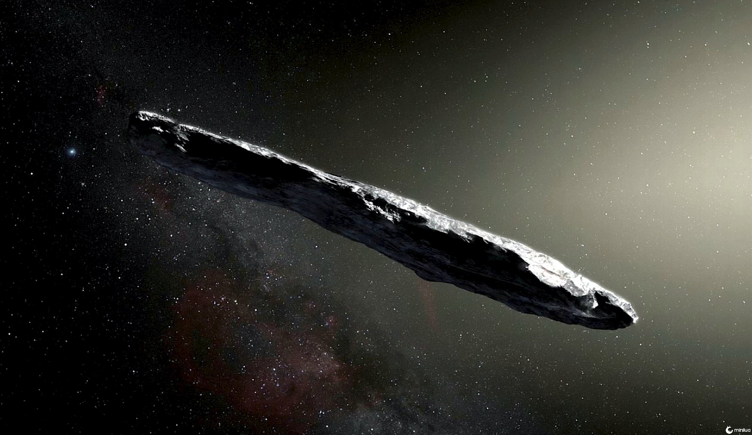 EMBARGOED until 1 July 2019 4pm BST (11:00 am ET) In this artist's concept, the interstellar object 'Oumuamua is depicted as a cigar-shaped body. A new analysis strongly suggests that 'Oumuamua has a natural origin and is not an alien spacecraft. See National News story NNalien. The first interstellar object to enter the solar system is not an alien spaceship but is still 'weird' and remains a mystery, astronomers said in a new study. It is the first known object to pass through solar system from outside, but experts have failed to explain where the object, called 'Oumuamua' came from. The mysterious cigar-shaped projectile - formally named the object 1I/2017 U1 - defies description with characteristics resembling both a comet and an asteroid. Oumuamua, Hawaiian for Scout??? , spins like a coke bottle and accelerates like a comet, but without the gas jets often seen trailing them.